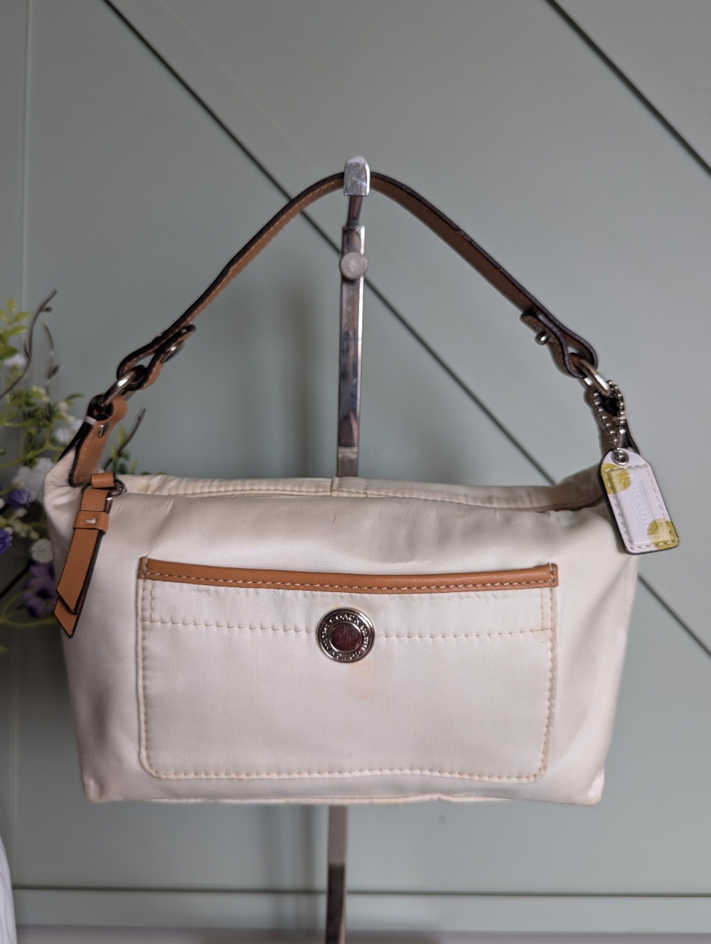 Coach Hamptons White Satin Pouch or mini shoulder bag.
